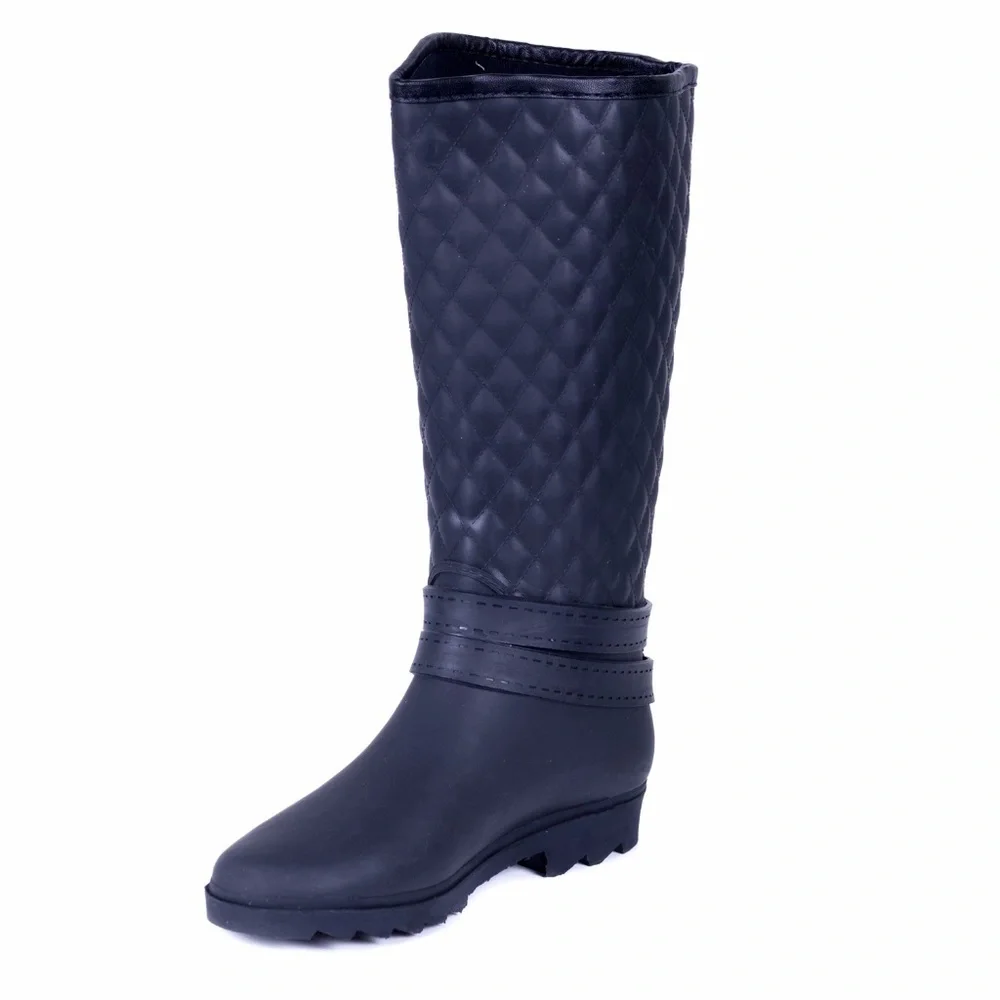 Women Tall Matte Rain Boots, RB-1904, Quilted Black